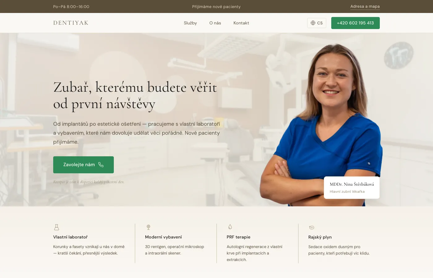Dentiyak clinic site homepage